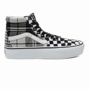 Vans Plaid Checkerboard Sk8-Hi Plarform 2.0 - Naisten Korkeavartiset tennarit - Mustat/Valkoinen